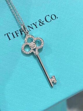 Tiffany & Co Crown Key Necklace Sterling Silver Elegant Pendant